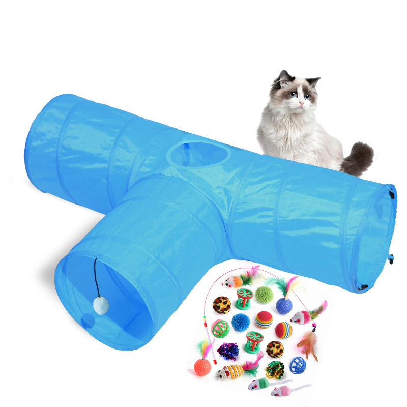 Ensemble de jouets tunnel pour chat bleu