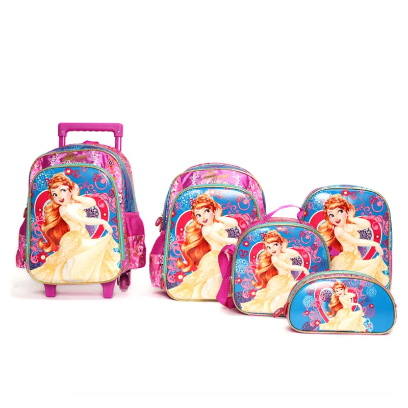 Promotional EVA 3D Students Wheels Bags Cute Cartoon Rolling School Bags Kids Backpack For Girls