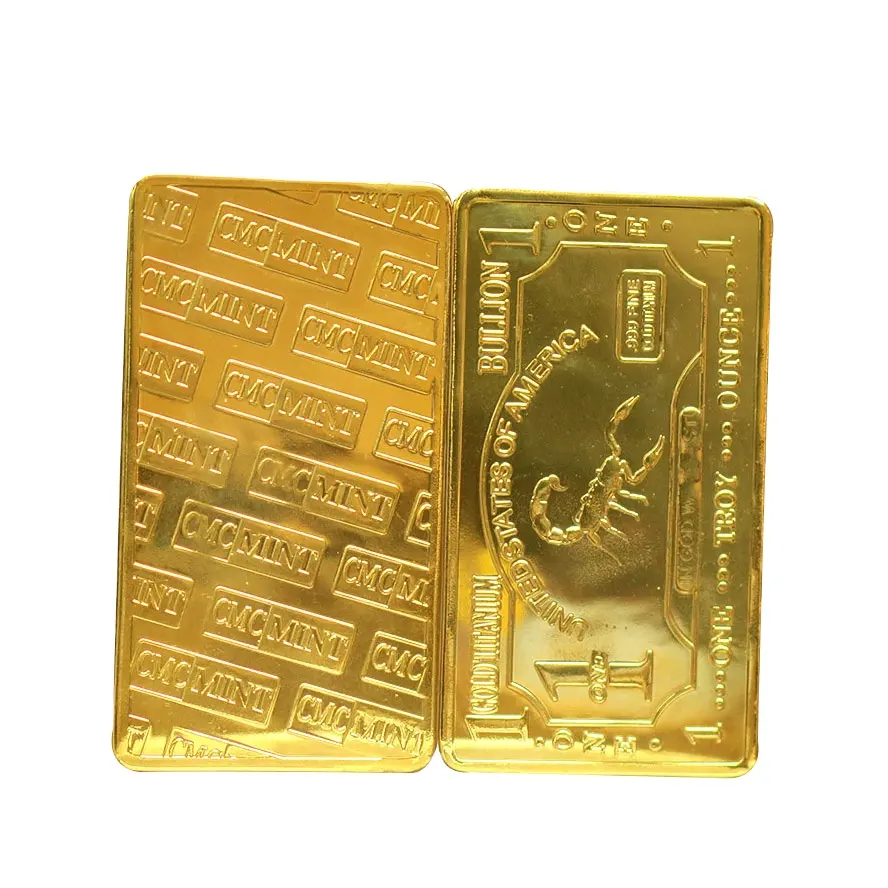 ไทเทเนียมแท่ง24K Pure Gold Plated 1 Oz 999 Fine Titanium Scorpion Bullion Bar A120