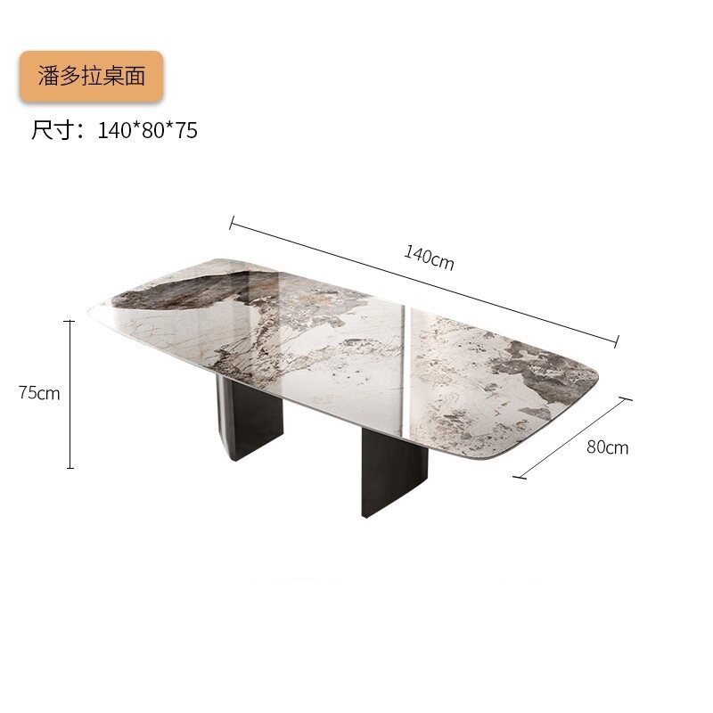 Table Pandora 140 - Plateau en pierre reconstituée, pieds en acier au carbone.
