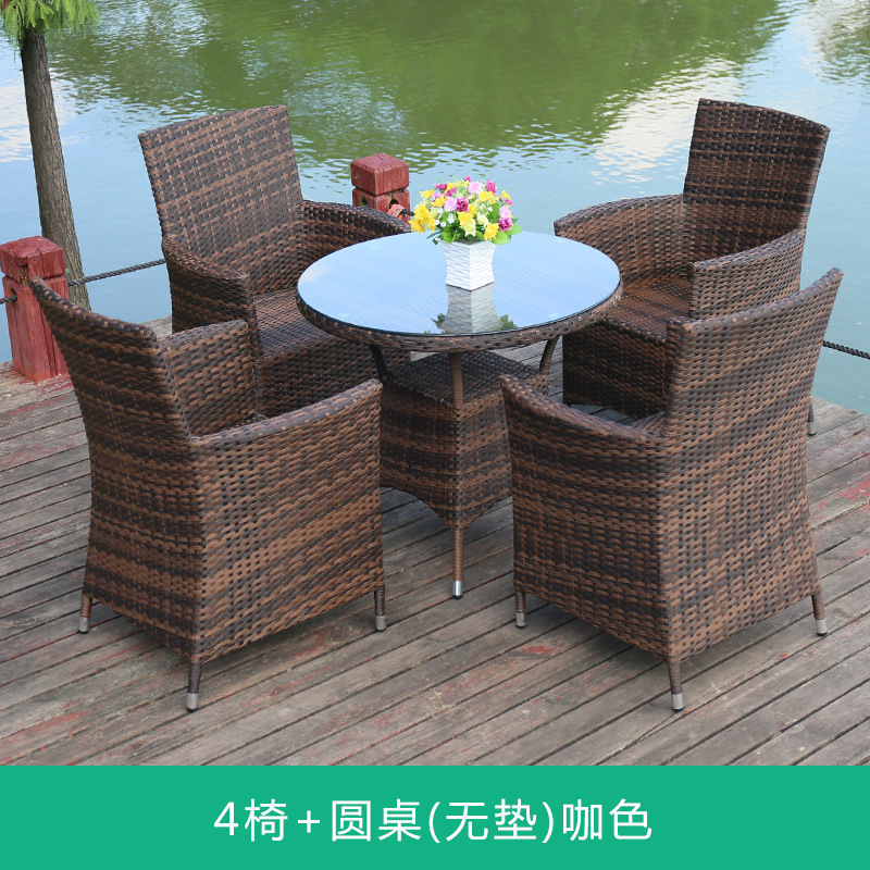 4 chair + 80x80cm round table-coffee color
