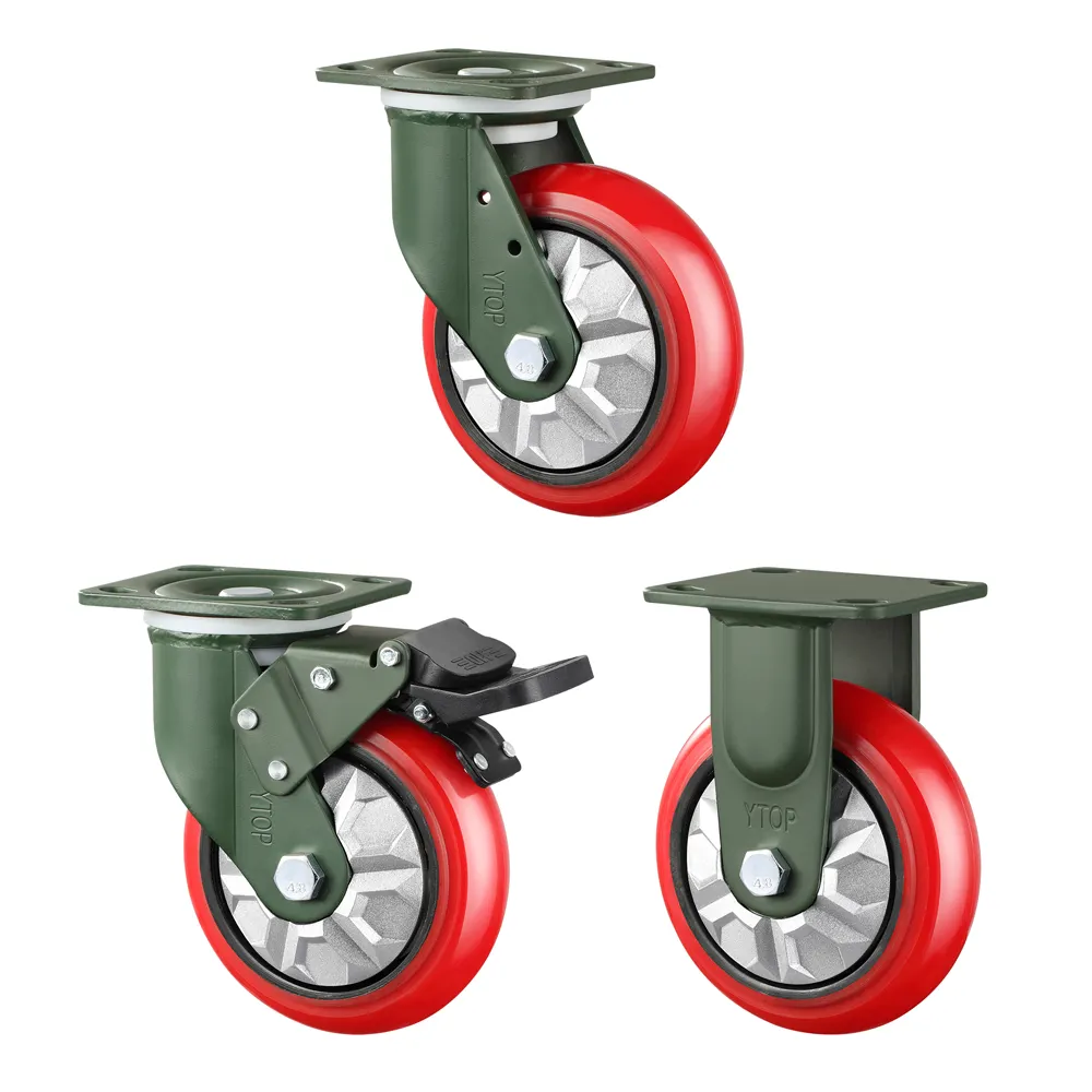 4 pollici 5 pollici ad alto carico 370kg 470kg Heavy Duty ghisa PU Trolley ruote girevoli con freni ruote per carrelli