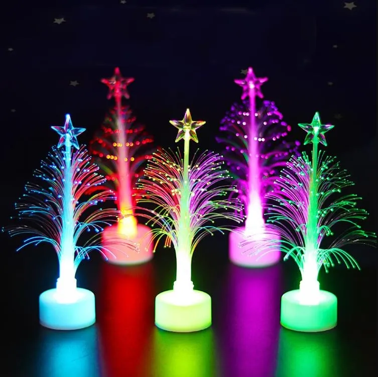 هدية عيد الميلاد للأطفال الشعبية متوهجة متغيرة الألوان الصغيرة أشجار عيد الميلاد ملونة ليد الألياف البصرية ضوء ليلي شجرة عيد الميلاد