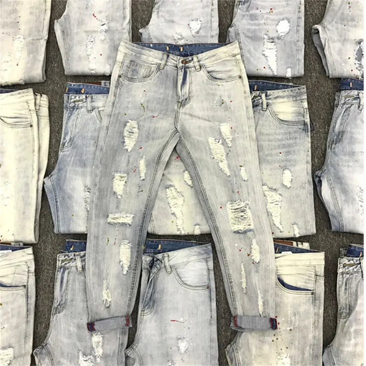 Stock di seconda mano sconto abbigliamento uomo coda merci inventario all'ingrosso moda semplice usato jeans da uomo