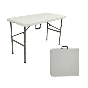 Meja Lipat Plastik Putih Portabel 4ft yang Tahan Lama dengan Desain Lipat Setengah untuk Makan di Luar Ruangan dan Acara - Product Image 3