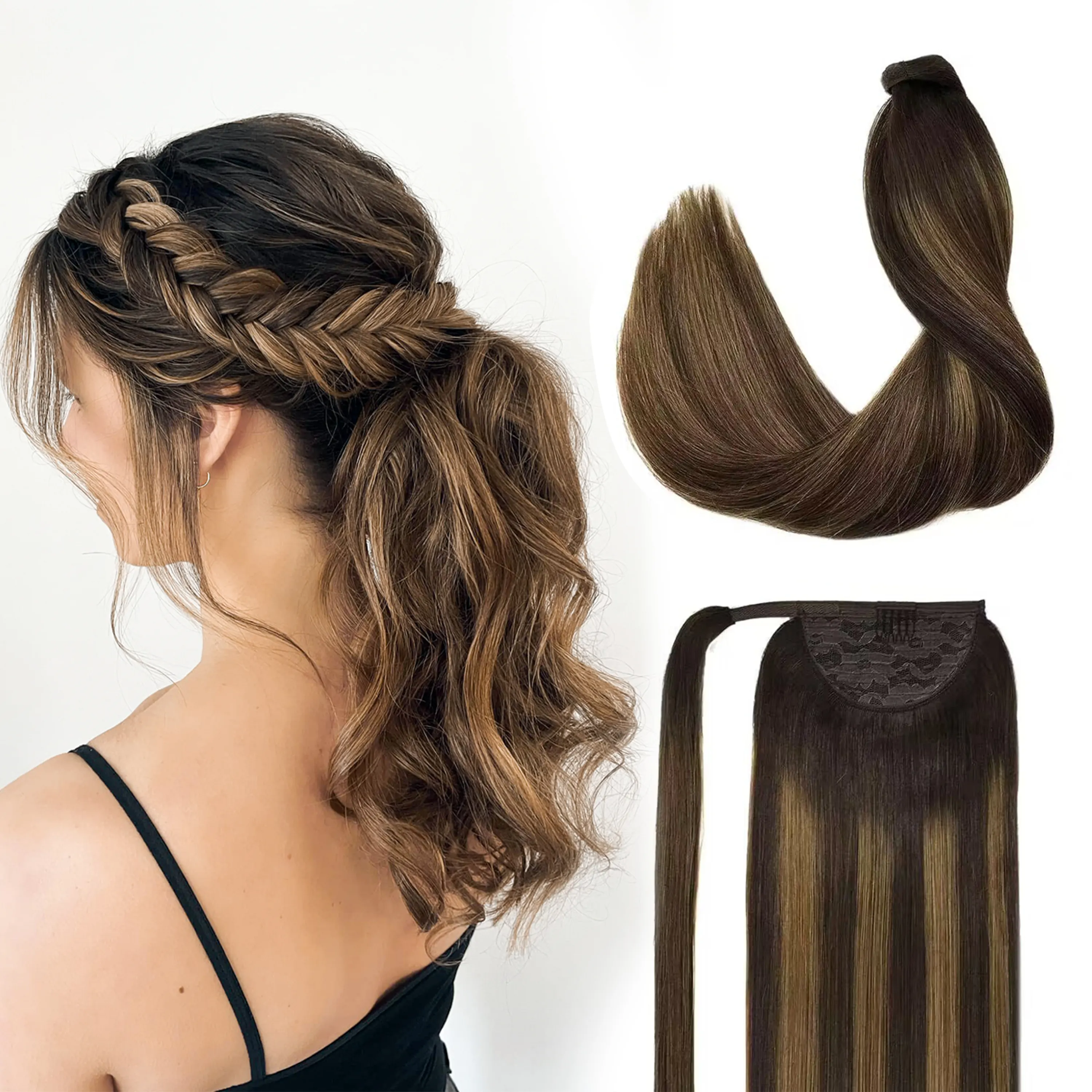 100% cabelo humano virgem rabo de cavalo extensões de cabelo duplo desenhado clipe natural em torno do cabelo rabo de cavalo cordão