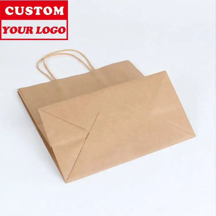 Персонализированный индивидуальный принт, размер упаковки, прочный бумажный пакет для переноски, подарочный пакет с индивидуальным логотипом, коричневый подарочный пакет