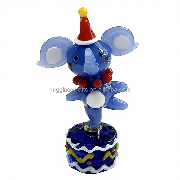 Handcrafted art glass rotating Blue Elephant figurine(85x65mm)