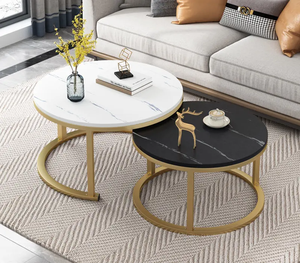 Easy Assemble <strong>End</strong> <strong>Table</strong> Round Bent Black Gold Metal Glass Marble Texture MDF Wood Side <strong>Nest</strong> Set of 2 <strong>Nesting</strong> Coffee <strong>Table</strong> - Product Image 4