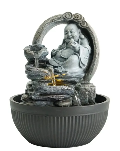 Tavolo da tavolo per fontana da interno in resina Buddha per la decorazione dell'home Office regalo per genitori Zen Decor Statue con luce a LED