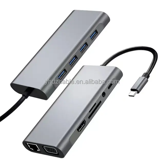 Digite c para HDTV 11 em 1 HUB Multifuncional conversão SD cartão de áudio HD VGA adaptador Laptop dock station