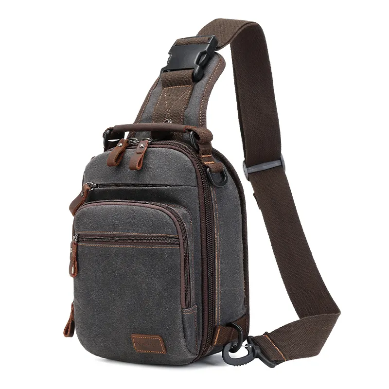 Nerlion OEM ODM Vintage Retro Chest Cross Bags Men Single Shoulder Casual Unisex Thick Waxed Canvas Chest Bag For Men