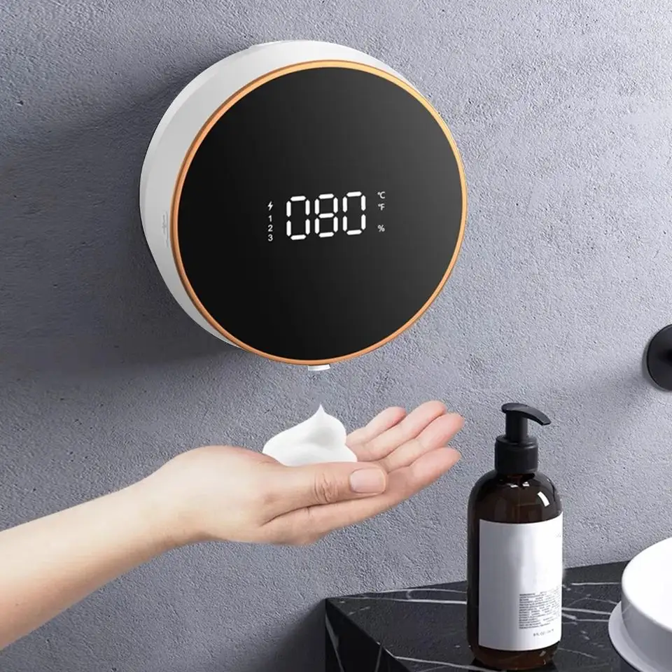तापमान डिजिटल स्वचालित Touchless फोम साबुन मशीन दीवार माउंट आधुनिक लक्जरी निविड़ अंधकार घर के लिए रसोई