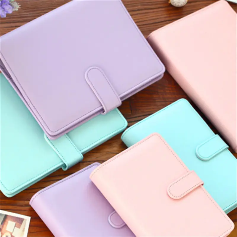 Custom Colorful Candy Color PU Leather Cover Loose-leaf Ring Binding Notebook Agenda Paper Reflilable Organizer With Pen Holder
