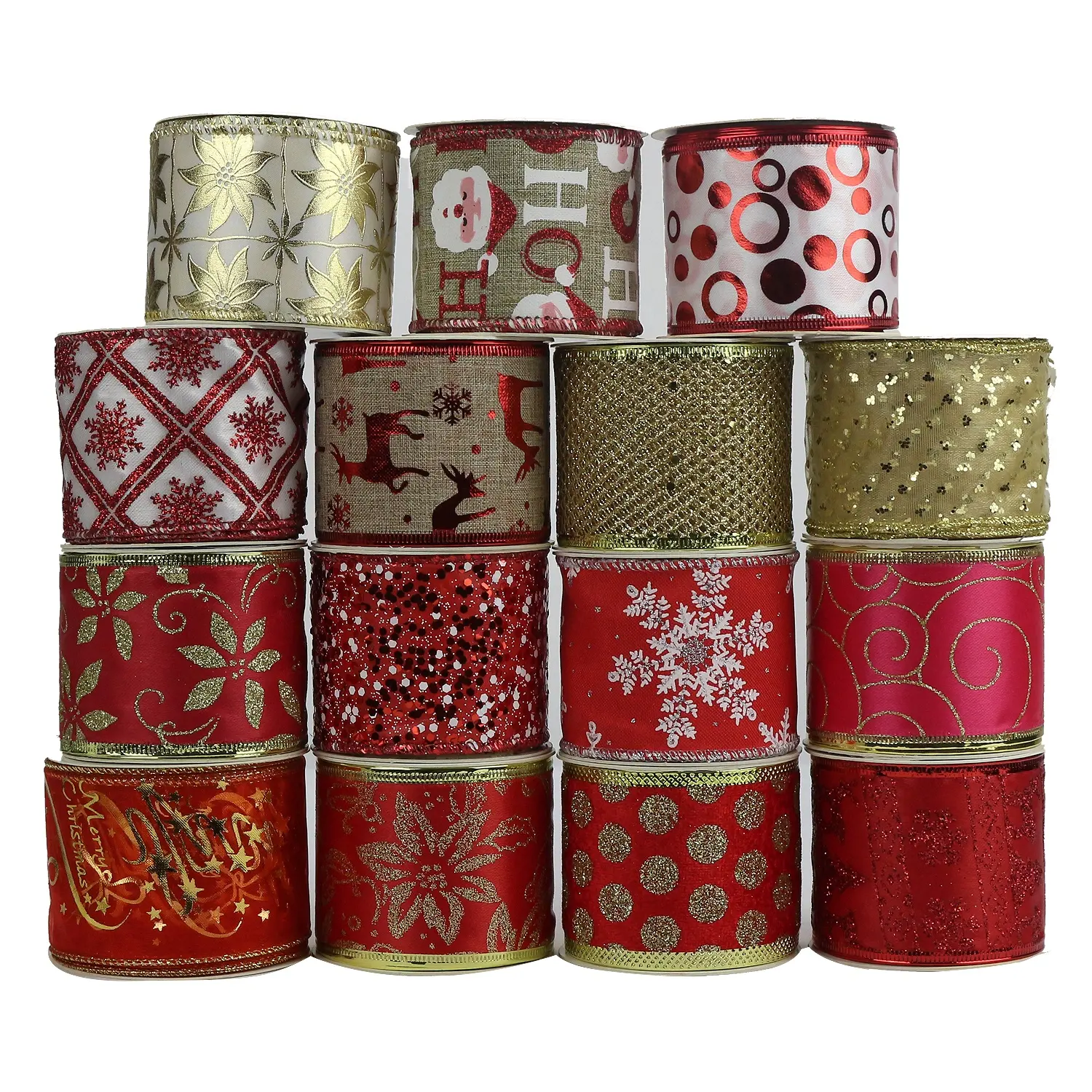 Midi Holiday Decoration Christmas Satin Burlap 63mm Wide Red Wired Ribbon For Wreath Christmas Crafts Ribbons Glitter Organza