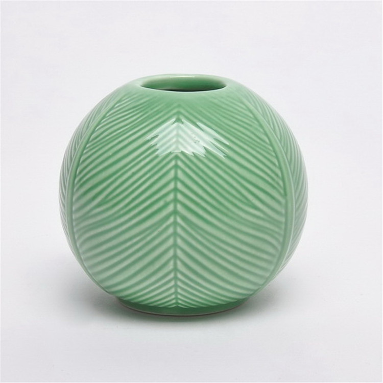 Desktop interior round ceramic ikebana  vases  glazed flora football shape centerpiece vase for weddings countertop