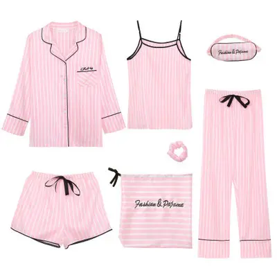 2024 Damen 7-teiliges Pyjama-Set weiche süße niedliche Schlafanzug für Sommer und Frühling sexy Pyjamas Schlafanzüge perfektes Heimkleidung-Geschenk