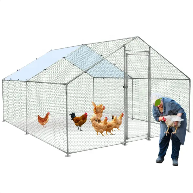 Gallinero de metal grande/jaula de gallinas para aves de corral con cubierta impermeable