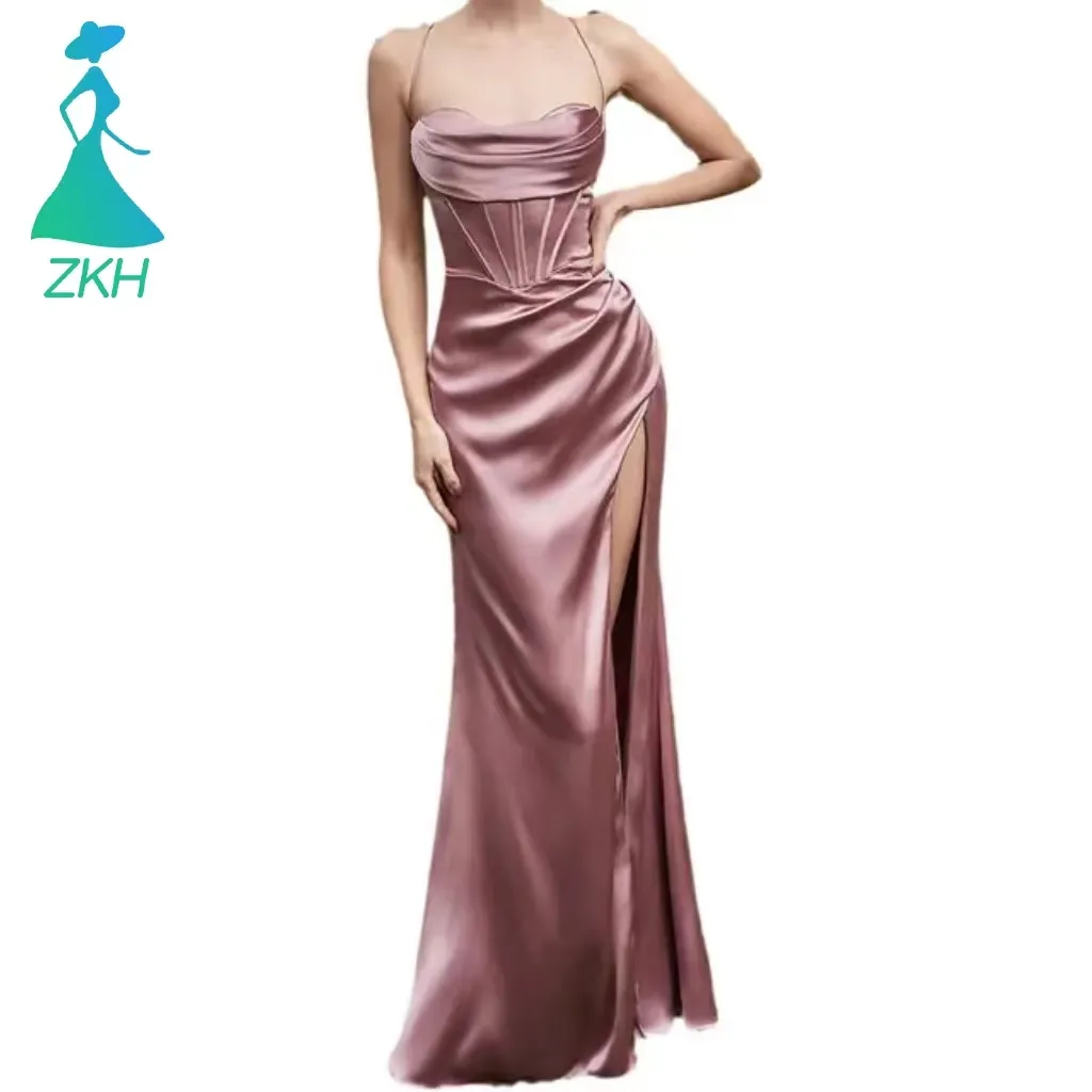 Áo Nịt Ngực Không Tay Một Bên Vai Mới Nhất Váy Maxi Nữ Gợi Cảm Váy Dài Sa Tanh Xẻ Cao Vestidos De Gala