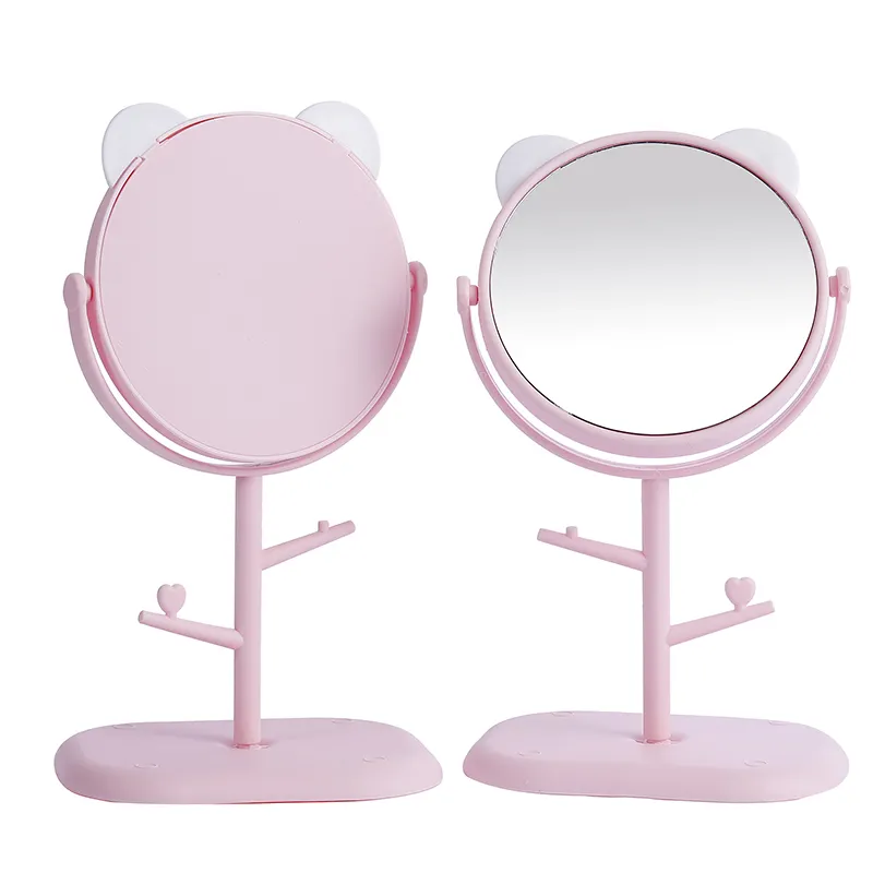 Дешевые зеркала для макияжа красота и стекло розовые милые кошачьи уши декоративное зеркало макияж подходит для девочек в подарок