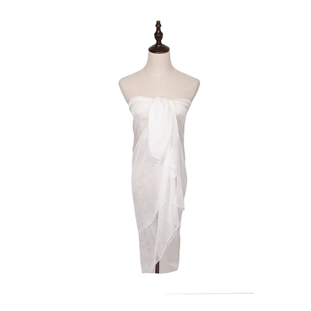 Dama de moda traje de baño sexy vestido color liso playa blanco sarong