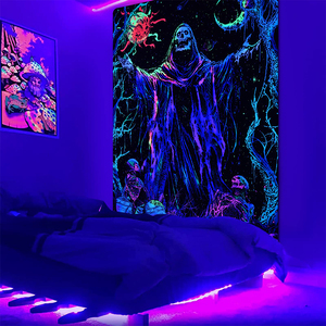 New Tùy Chỉnh Chăn Tường Treo Bất kỳ Aubusson Dệt Kỹ Thuật Blacklight Phản Ứng Nấm UV Backdrop Huỳnh Quang Glow Tấm Thảm - Product Image 2