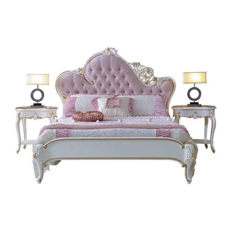 Cama de casal princesa europeu OE-FASHION, cama de 1.5m rosa