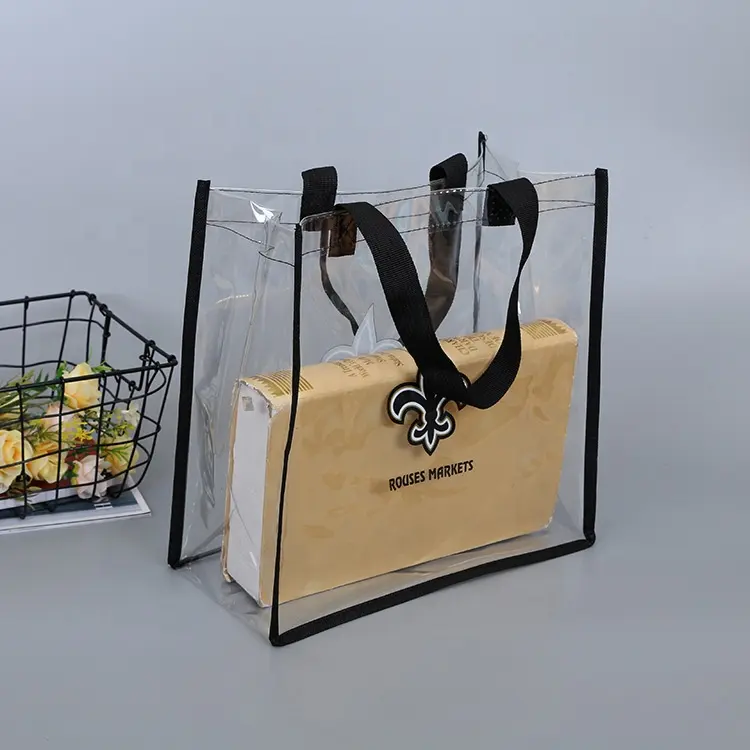 Прозрачная Водонепроницаемая прозрачная сумка для хранения на заказ, пластиковая многоразовая Складная Сумка-тоут для покупок с напечатанным логотипом на заказ