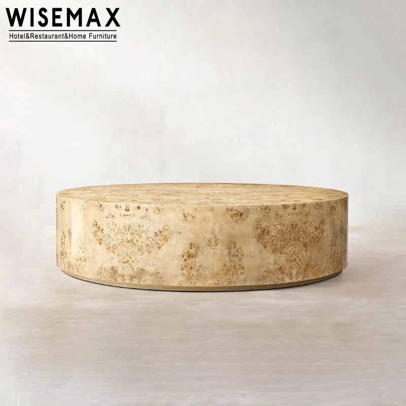 WISEMAX FURNITURE mesa de madera Burl redonda de gran tamaño vestíbulo del hotel sofás juego de mesa central muebles de sala mesa de té de madera Burl moderna