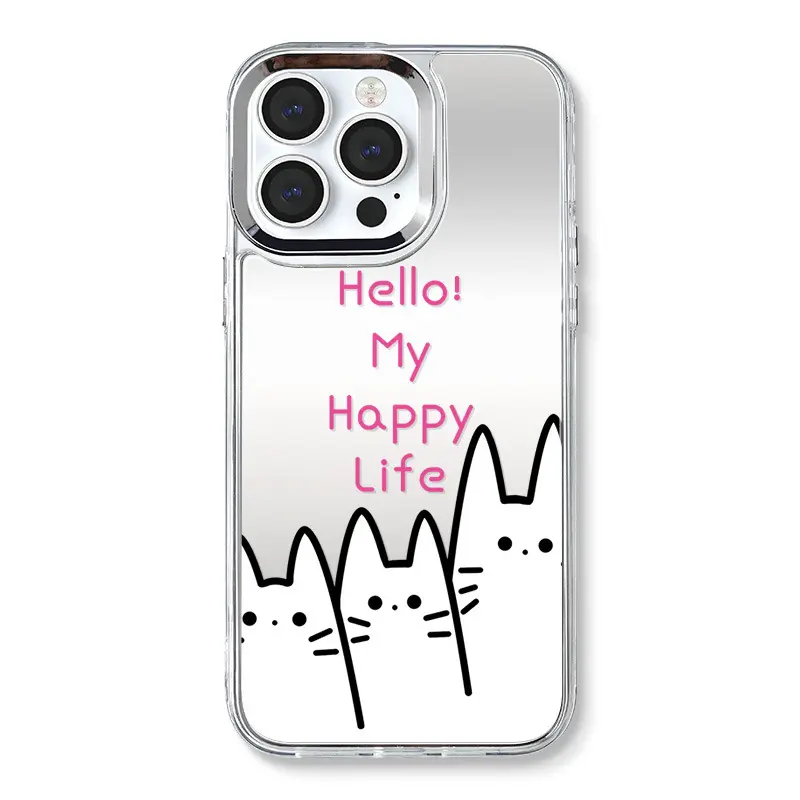 נרתיק טלפון איפור מראה מצויר חמוד שלושה חתולים אביזרי כיסוי טלפון נייד נרתיק לאייפון 1112 13 14 15 Pro