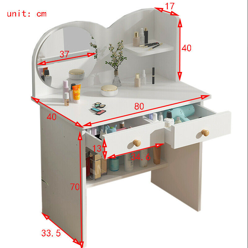 Corner Dressing Table Desk 2 Drawers Mirrored Cabinet Makeup Table Cosmetic Cabinet Bedroom Furniture Dressing Cabinet
