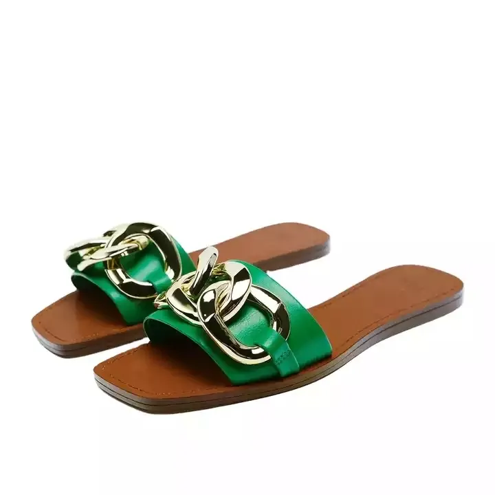 Sandálias femininas de dedos abertos, sandálias lisas de metal para mulheres, verde e transparente, chinelos de praia, venda imperdível, 2022