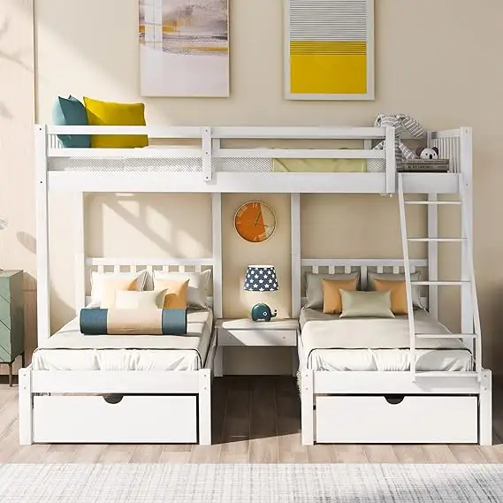 Litera de madera de tres pisos para niños, dormitorio moderno, Reino Unido, muestra gratis