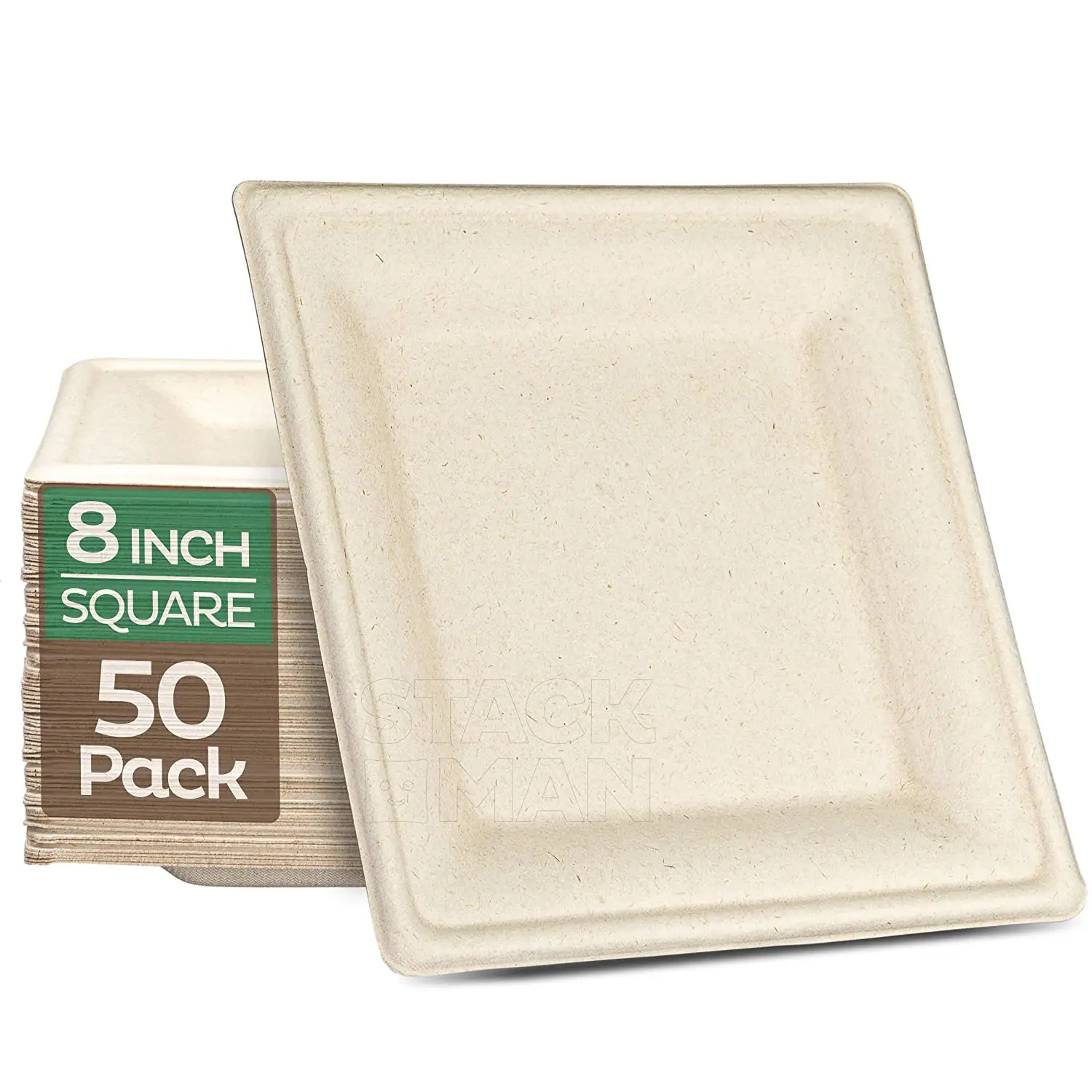 Placas de papel quadradas compostáveis de 8 polegadas, 100%