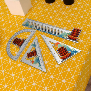 UV baskı ile ücretsiz tasarım özel metal ölçme aracı cetvel matematik Set cetvel iletki içerir, üçgen, düz cetvel - Product Image 6