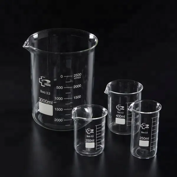 Vaso de vidrio de 500ml de capacidad, vaso de vidrio personalizado de laboratorio de borosilicato