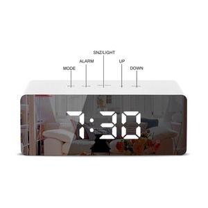 目覚ましライト電子大時間温度表示時計LEDミラーAlar m時計デジタルスヌーズ時計 - Product Image 4
