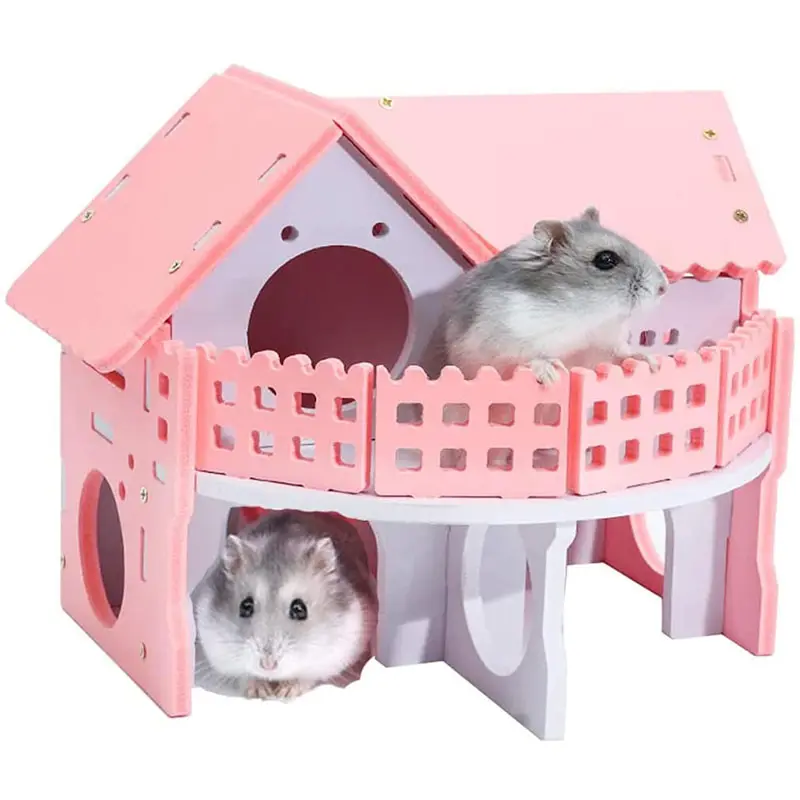 Nain Hérisson Souris Cages Écologiques Habitat Assembler Double Pont Cabane Villa Petit Animal Cachette En Bois Hamster Cage Maison