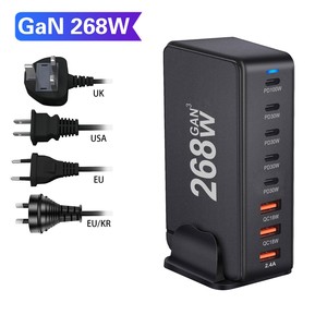 268W 8 em 1 GaN 4 USB 4 Tipo C PD 100W 30W Portas Múltiplas QC18W 2.4A Laptop Mobile <span class=keywords><strong>Phone</strong></span> Quick Charging Desktop Fast Charger