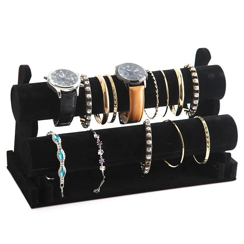 Joyeria Negros PVC Flannel 2 Layer Detachable Bracelets Stand Black Lint Bracelet Holders Jewelry Holder Display