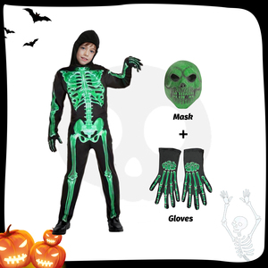 ชุดวันซี่โครงกระดูกเรืองแสงในที่มืดสำหรับเด็กผู้ชายชุดคอสเพลย์ฮาโลวีนพร้อมหน้ากากและถุงมือสำหรับเด็กกลุ่มอายุรวมกระโปรง - Product Image 3