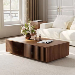 Hiện đại phòng khách hình chữ nhật Bàn cà phê Gỗ Óc Chó Màu Slatted Bàn cà phê phòng khách đồ nội thất trung tâm Bàn cà phê - Product Image 2