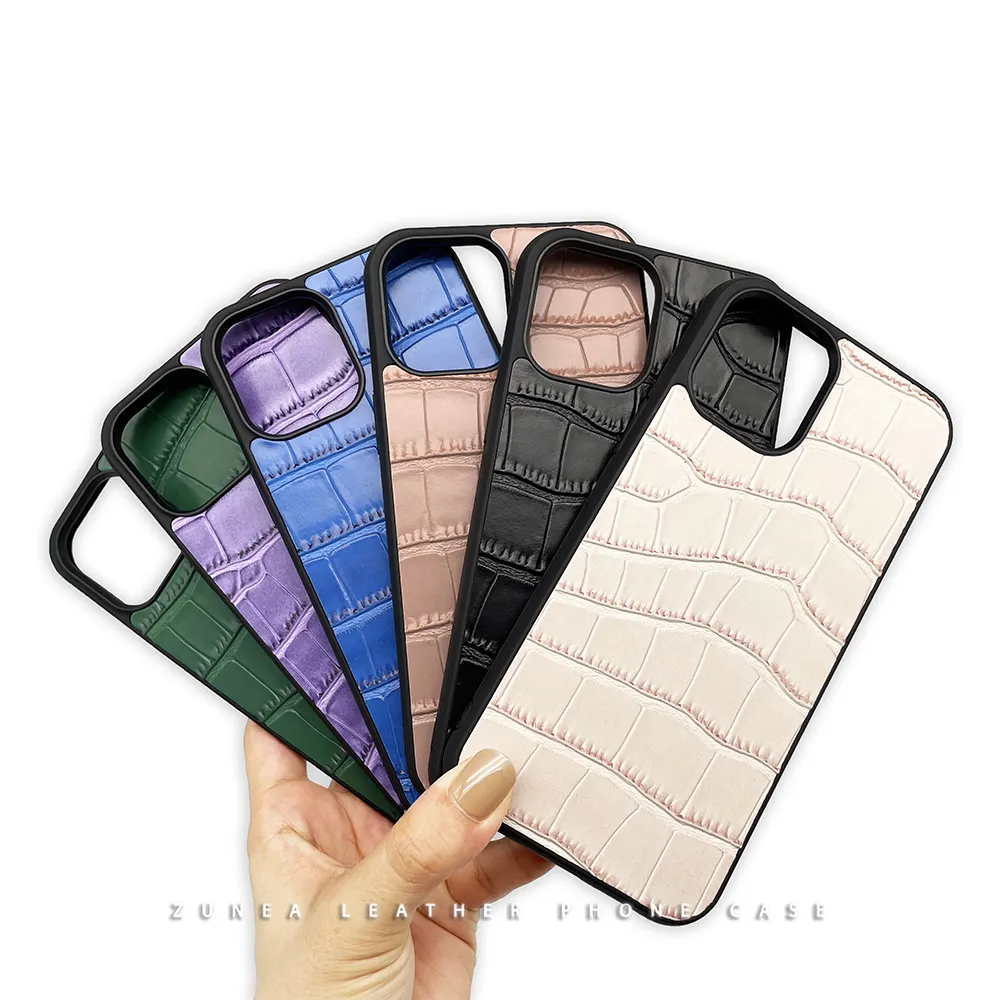 Renkli kabartmalı PU Croco Cuero de Piel özel Logo timsah deri cep telefonu kılıfı iPhone 13 pro deri kılıf