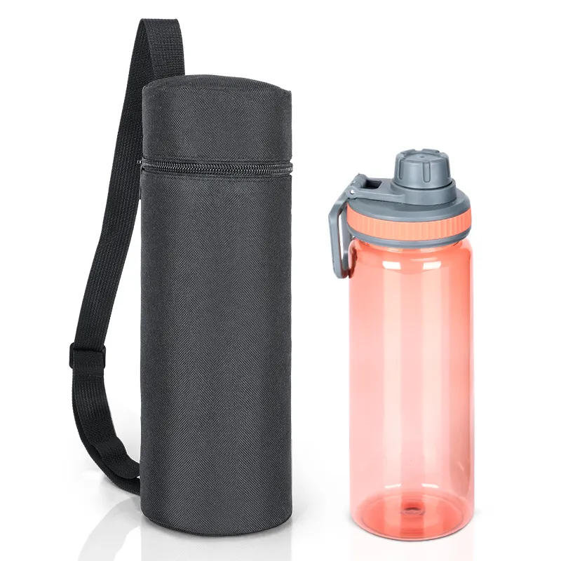 Funda negra para botella de agua, bolsa térmica ajustable con correa para el hombro