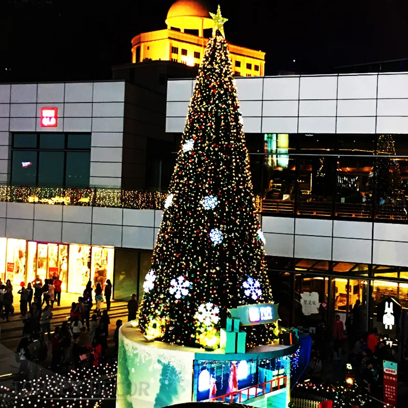 Hecho a medida Centro comercial al aire libre árbol al aire libre luces de Navidad LED cono de ratán gigante iluminado árbol de Navidad