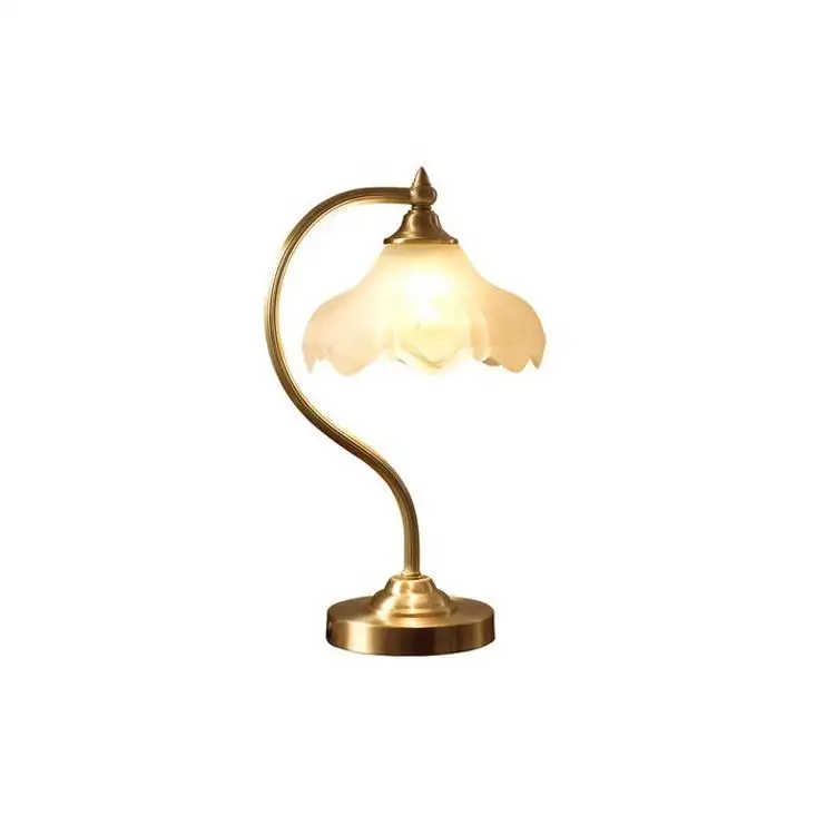 Lâmpada de mesa de cobre luxuosa, lâmpada romântica para quarto, pétalas, para casamento, europeu