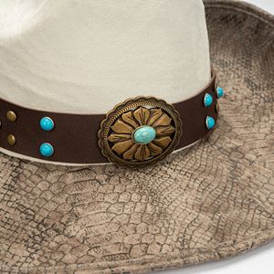 Cappello Fedora in Pelle PU Stile Western Bicolore Primavera-Autunno 2025, Nuovo Stile con Stampa Serpente, Jazz Retrò Tibetano a Tesa Larga - Product Image 4