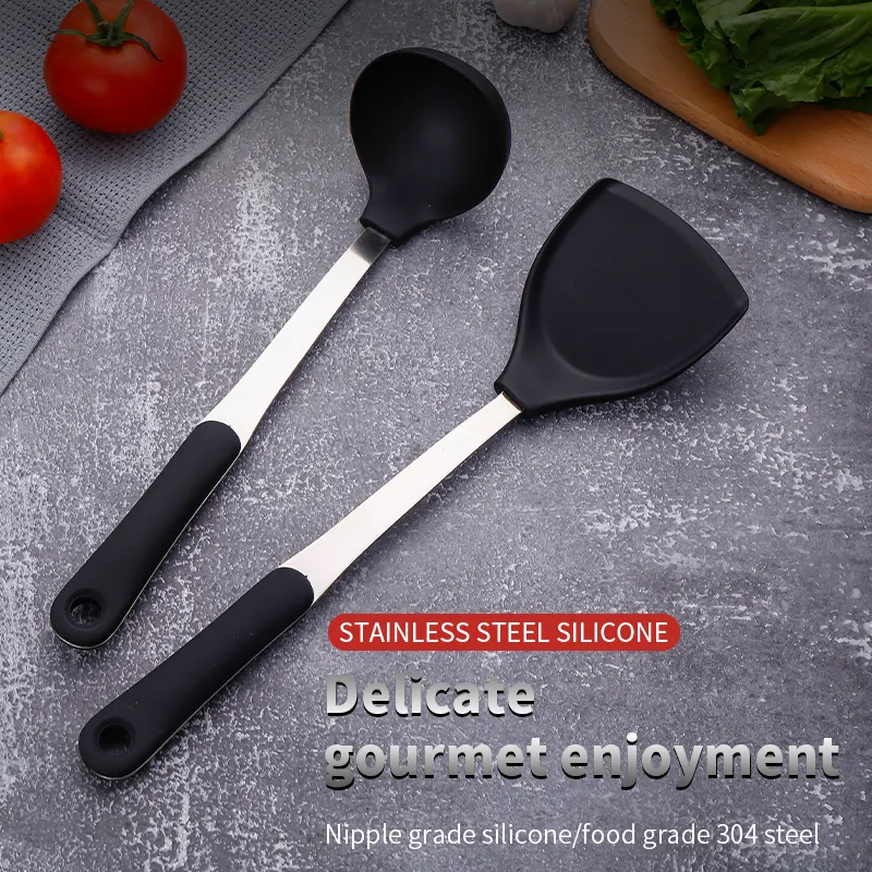 Làm thế nào bán thép không gỉ thìa Silicone Scoop Cookware Set chống bỏng xử lý nấu ăn Công cụ nhà bếp công cụ