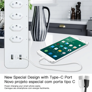 WiFi巴西智能电源板电涌保护器4巴西插头BR插座插座<span class=keywords><strong>USB</strong></span> <span class=keywords><strong>Type</strong></span>-C Tuya应用语音控制由Alexa谷歌