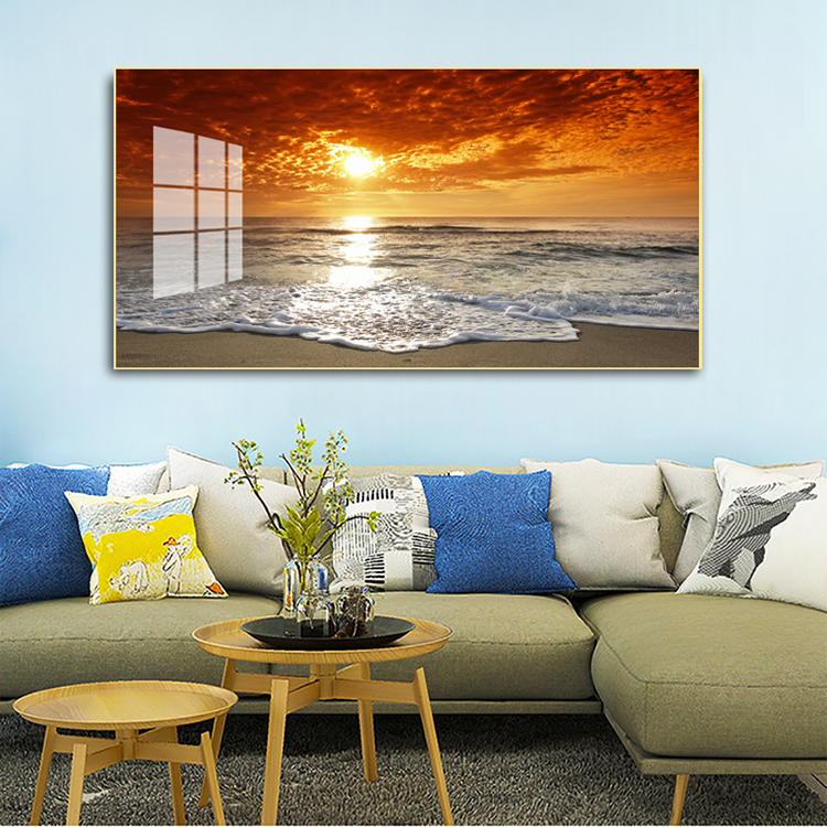 Wholesale Wall Decorative Painting For Living Room  Home Decor Crystal Porcelain Sunset Beach Seascape Landscape Paintings
